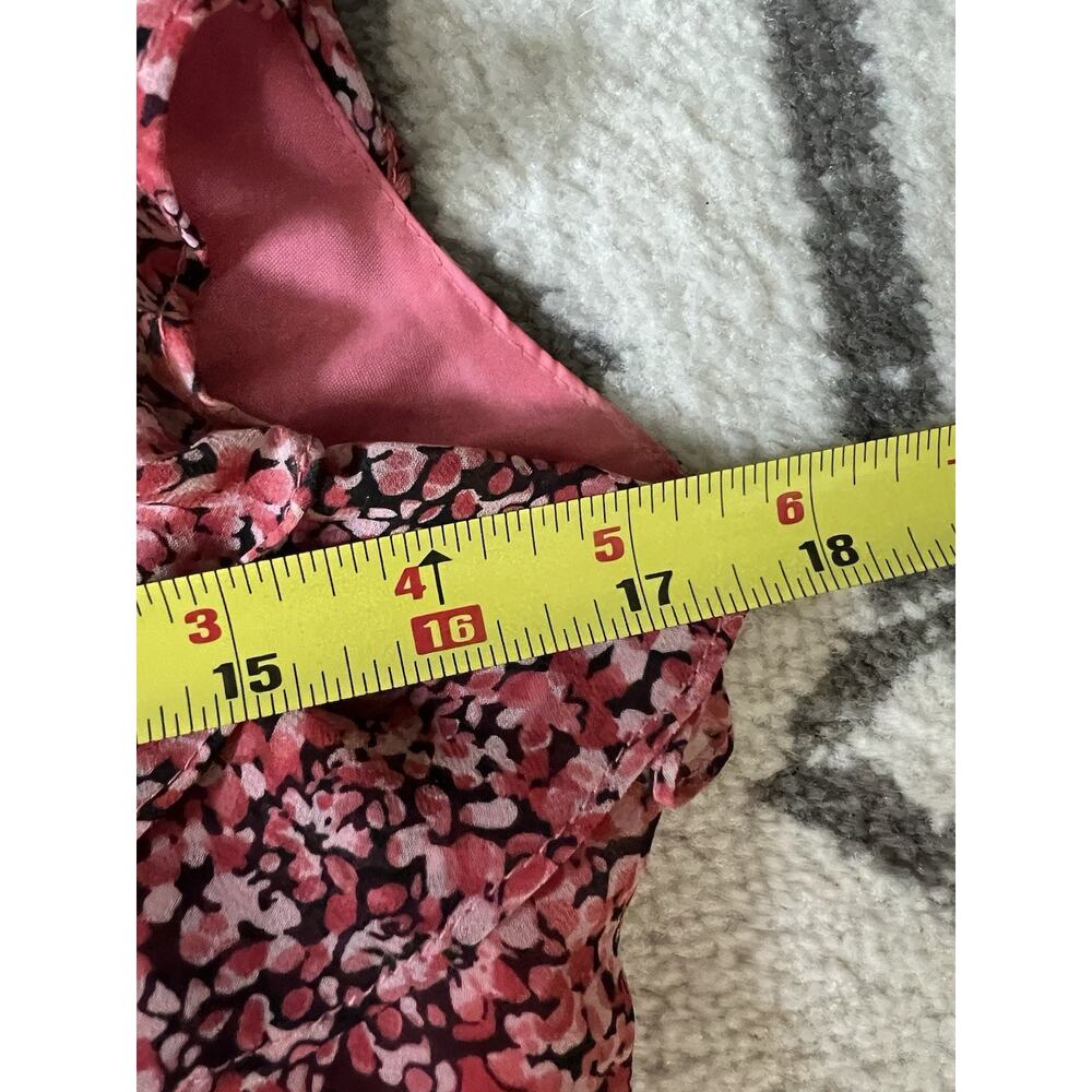 EXPRESSIONS Vintage 90's Y2 Pink Ditzy Print Ruffle Slip Midi Knee Dress - Picture 12 of 12